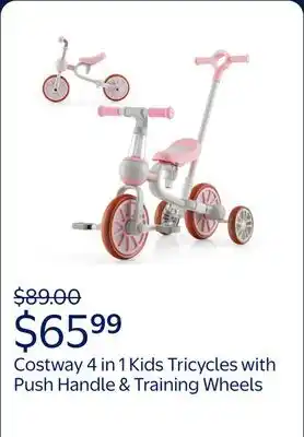 Walmart Costway 4 in 1 Kids Tricycles with Push Handle & Training Wheels Baby Balance Bike Pink offer