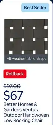 Walmart Better Homes & Gardens Ventura Outdoor Handwoven Low Rocking Chair offer