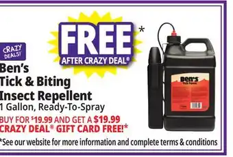 Ocean State Job Lot Ben's Tick & Biting Insect Repellent offer