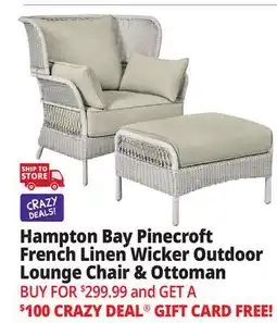 Ocean State Job Lot Hampton Bay Pinecroft French Linen 2-Piece Wicker Outdoor Lounge Chair and Ottoman White/Tan offer