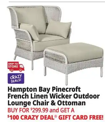 Ocean State Job Lot Hampton Bay Pinecroft French Linen 2-Piece Wicker Outdoor Lounge Chair and Ottoman White/Tan offer