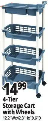 Ocean State Job Lot HomeLiving 4-Tier Multipurpose Storage Cart with Wheels offer