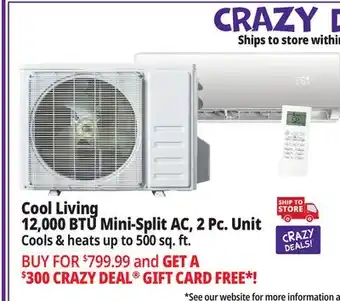 Ocean State Job Lot Cool Living 12 000 BTU Mini-Split Air Conditioner 2-Piece Unit Kit offer
