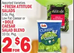 Bravo Supermarkets FRESH ATTITUDE SALADS 5 Oz. Pkg. Low Fat Caesar or DOLE CAESAR SALAD BLEND 10 Oz. Pkg offer