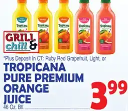 Bravo Supermarkets TROPICANA PURE PREMIUM ORANGE JUICE, 46 Oz. Btl offer
