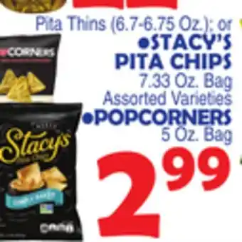 Bravo Supermarkets STACY'S PITA CHIPS 7.33 Oz. Bag Assorted Varieties •POPCORNERS 5 Oz. Bag offer