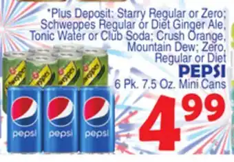 Bravo Supermarkets PEPSI 6 Pk. 7.5 Oz. Mini Cans499 offer
