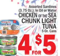 C Town CHICKEN OF THE SEA CHUNK LIGHT TUNA 5 Oz. Cans offer