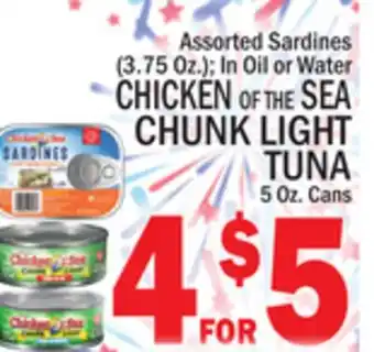C Town CHICKEN OF THE SEA CHUNK LIGHT TUNA 5 Oz. Cans offer