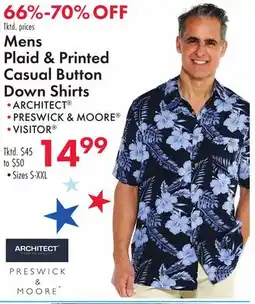 Boscov's Mens Plaid & Printed Casual Button Down Shirts offer