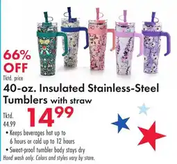Boscov's 40-oz. Insulated Stainless-Steel Tumblers with straw offer
