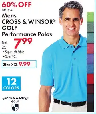Boscov's Mens CROSS & WINSOR GOLF Performance Polos offer