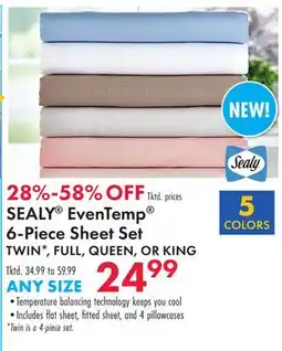 Boscov's SEALY EvenTemp 6-Piece Sheet Set offer