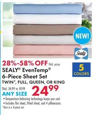 Boscov's SEALY EvenTemp 6-Piece Sheet Set offer
