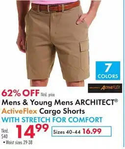 Boscov's Mens & Young Mens ARCHITECT ActiveFlex Cargo Shorts WITH STRETCH FOR COMFORT offer