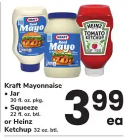 ACME Kraft Mayonnaise Jar 30 fl. oz. pkg. Squeeze 22 fl. oz. btl. or Heinz Ketchup 32 oz. btl offer