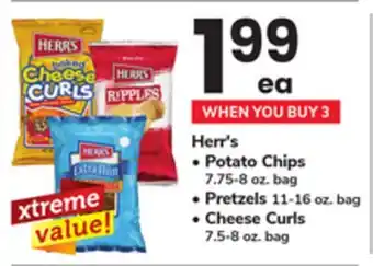 ACME Herr's, Potato Chips 7.75-8 oz. bag, Pretzels 11-16 oz. bag, Cheese Curls 7.5-8 oz. bag offer