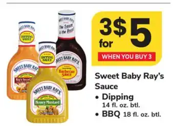 ACME Sweet Baby Ray's Sauce Dipping 14 fl. oz. btl., BBQ 18 fl. oz. btl offer