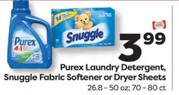 Weis Markets Purex Laundry Detergent, Snuggle Fabric Softener or Dryer Sheets offer