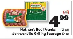 Weis Markets Nathan's Beef Franks 11-12 oz Johnsonville Grilling Sausage 19 oz offer