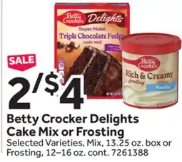 Stop&Shop Betty Crocker Delights Cake Mix or Frosting offer