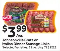 Stop&Shop Johnsonville Brats or Italian Dinner Sausage Links offer