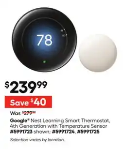 Lowe's Nest Learning Smart Thermostat, 4th Generation with Temperature Sensor offer
