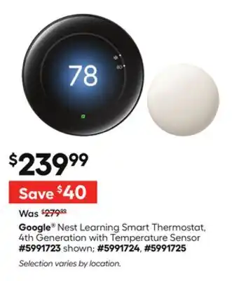 Lowe's Nest Learning Smart Thermostat, 4th Generation with Temperature Sensor offer