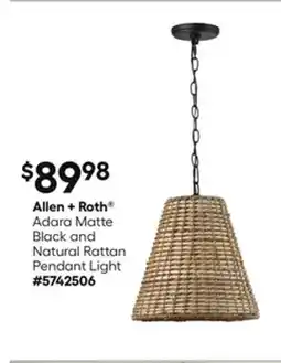 Lowe's Adara Matte Black and Natural Rattan Pendant Light offer