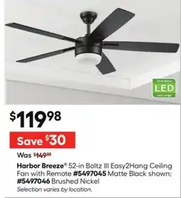 Lowe's 52-in Boltz III Easy2Hang Ceiling Fan with Remote offer