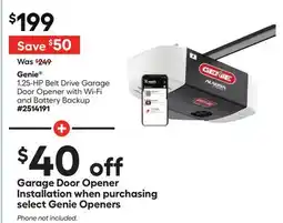 Lowe's 1.25-HP Belt Drive Garage Door Opener with Wi-Fi and Battery Backup offer