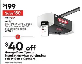 Lowe's 1.25-HP Belt Drive Garage Door Opener with Wi-Fi and Battery Backup offer