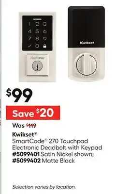 Lowe's SmartCodeÂ 270 Touchpad Electronic Deadbolt with Keypad offer