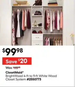 Lowe's BrightWood 4-ft to 9-ft White Wood Closet System offer