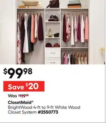 Lowe's BrightWood 4-ft to 9-ft White Wood Closet System offer