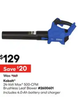 Lowe's 24-Volt Maxâœ§ 500-CFM Brushless Leaf Blower offer