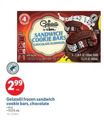 Lidl Gelatelli frozen sandwich cookie bars, chocolate offer