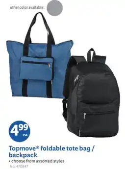 Lidl Topmove foldable tote bag/backpack offer