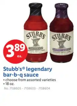 Lidl Stubb's Legendary Bar-b-q Sauce offer