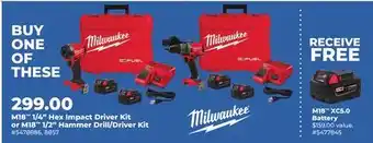 Runnings M18 1/4 Hex Impact Driver Kit or M18 1/2 Hammer Drill/Driver Kit offer
