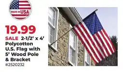 Runnings 2-1/2' x 4' Polycotton U.S Flag with 5' Wood Pole & Bracket offer