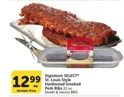 Albertsons Signature SELECT St. Louis Style Hardwood Smoked Pork Ribs - 22 oz. Sweet & Savory BBQ offer