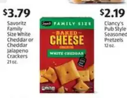 Aldi Savoritz Family Size White Cheddar or Cheddar Jalapeno Crackers offer