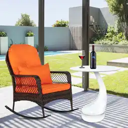 Walmart UBesGoo Outdoor Handwoven Resin Wicker Rocking Chair Rocking Chairs, Brown Wicker, Orange Mat offer