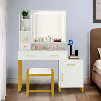 Walmart DEXTRUS Makeup Vanity with Mirror, Adjustable Lights and Drawers, Vanity Table Set, White offer