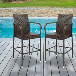 Walmart UBesGoo 2-Piece Outdoor Patio Bar Stools Wicker High Bar Chairs, Outdoor Bar Stools, Brown offer