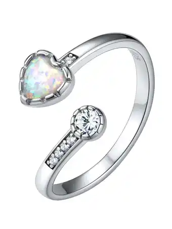 Walmart Silvora Sterling Silver Opal Birthstone Rings for Women Open Heart Jewelry Gift offer