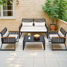 Walmart ModFusion 4-Piece Outdoor Rattan Patio Set with Loveseat, Gray Cushions & Metal Table for Deck offer
