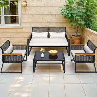 Walmart ModFusion 4-Piece Outdoor Rattan Patio Set with Loveseat, Gray Cushions & Metal Table for Deck offer