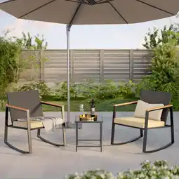 Walmart Aiho 3-Piece Wicker Rocking Patio Set w/ Glass Table, Weatherproof Cushions & Anti-Scald Arms, Beige offer